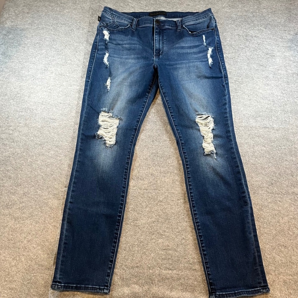 Rock & Republic Women Distressed Skinny Jeans Blue Grunge Edgy Studded 12 28x33